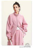 Pink winter heavy retro jacket with high collar and relaxed fit