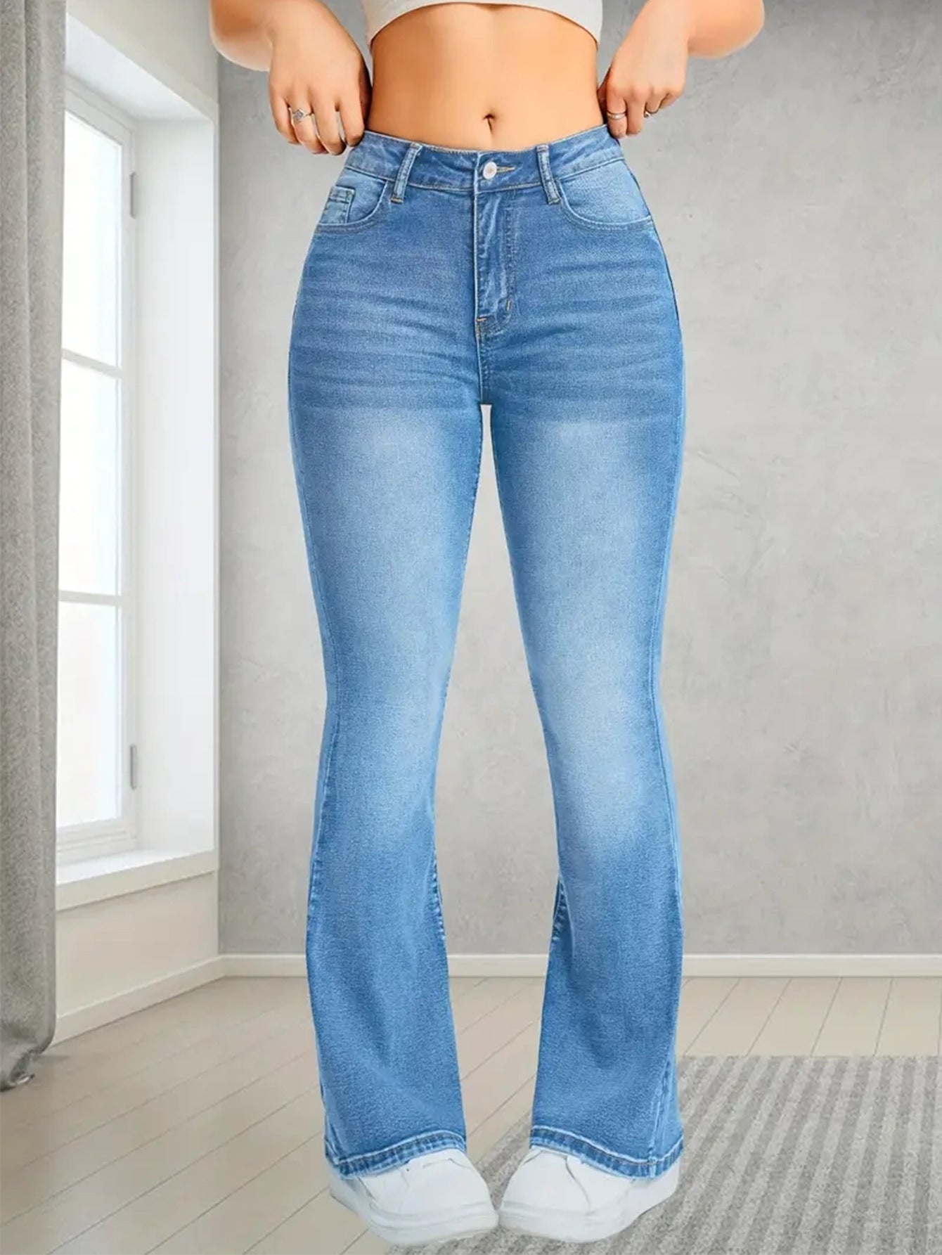 Comfy Jeans Stretch Multi Craft Pocket Design Slim Fit Light Blue Trousers