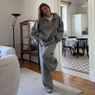 Knitted Polo Collar Long Sleeve Wide Leg Pants Sweater Set