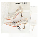 Langry fashion white snakeskin mid heel shoe with gold accents and tassel
