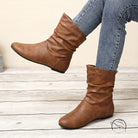 Langry fashion faux leather brown slouch ankle boots