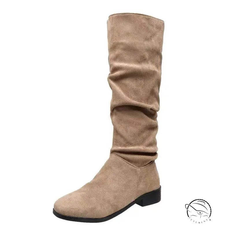 Pile Suede Slip on Knee High Boots