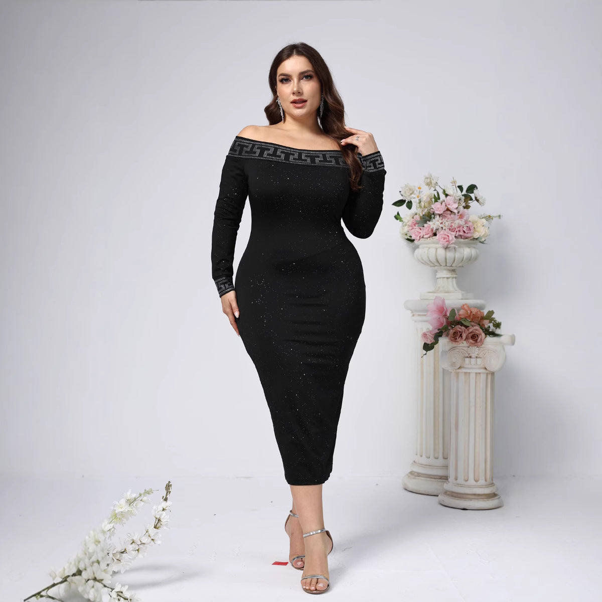 Elegant Sheath Pencil Long Sleeve Maxi Dress