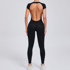 Black langry fashion yoga bodysuit with open back cutout