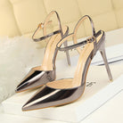 Langry fashion metallic silver pointed-toe high-heel shoes with slim fit ankle straps