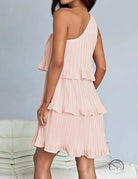 Pink stunning shoulder layered stitching tiered dress