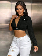 Popular Strap Matching Long Sleeve Denim Top
