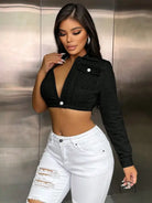 Popular Strap Matching Long Sleeve Denim Top