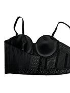 Langry embroidered floral short boning corset with black lace underwire bra