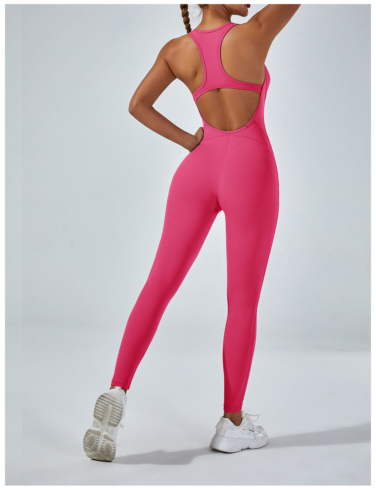 Bright pink langry fashion yoga one-piece jumpsuit with racerback