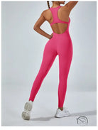 Bright pink langry fashion yoga one-piece jumpsuit with racerback cutout