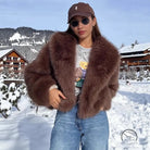 Brown faux fur effect plush cropped jacket with soft texture