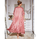 Pink and white striped satin langry robe with bell sleeves