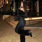 Elegant langry fashion black leather high-heeled boot with gold buckle