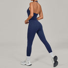 Langry navy blue high-waisted seamless halter yoga jumpsuit for fashion ملابس