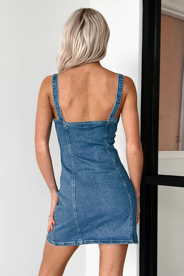 Denim mini dress from Stunning Retro Denim Dress, a perfect addition to modern fashion ملابس
