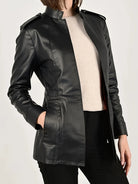 Trendy gothic faux leather jacket with black leather and silver zipper hardware