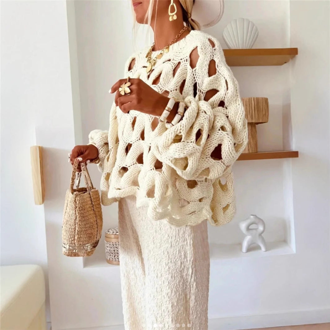 Casual Vacation Hook Floral Sweater Pullover