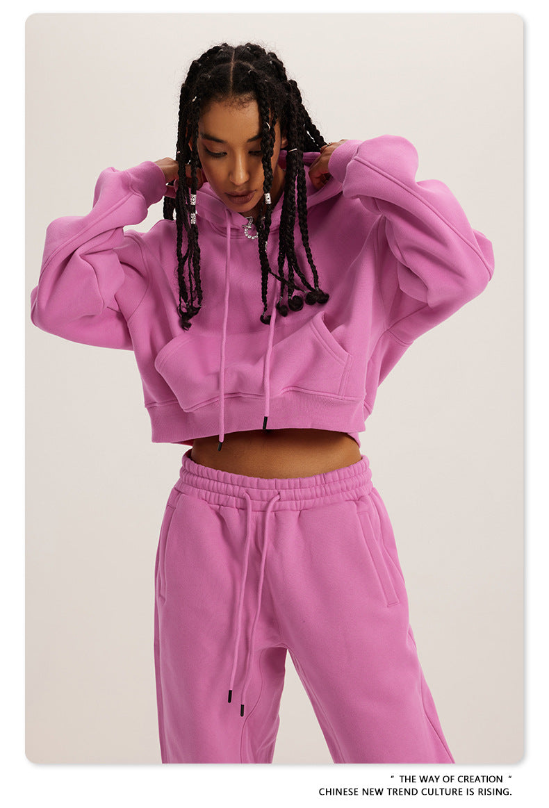 Pink cropped hoodie and sweatpants set from Winter Retro for langry fashion ملابس