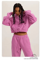 Langry pink cropped hoodie and sweatpants matching set in winter retro fashion