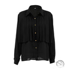 French elegant chiffon white niche pleated shirt with black long sleeves