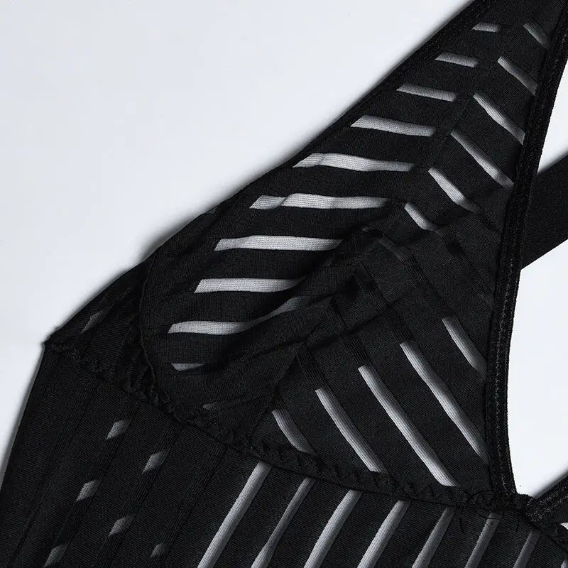 Hollow out Cutout Striped Cross Strap one Piece Lingerie Suit