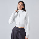 Gray cropped zip-up hoodie for women, stylish autumn winter casual fashion ملابس