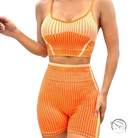 Orange and cream striped high waist bum lift workout athletic set