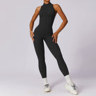 Black langry fashion Beauty Back Yoga Jumpsuit in high-neck sleeveless zip-front design