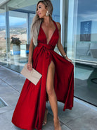 Elegant red halter dress from Spring Summer Changeable Lace up Dress in fashionable style