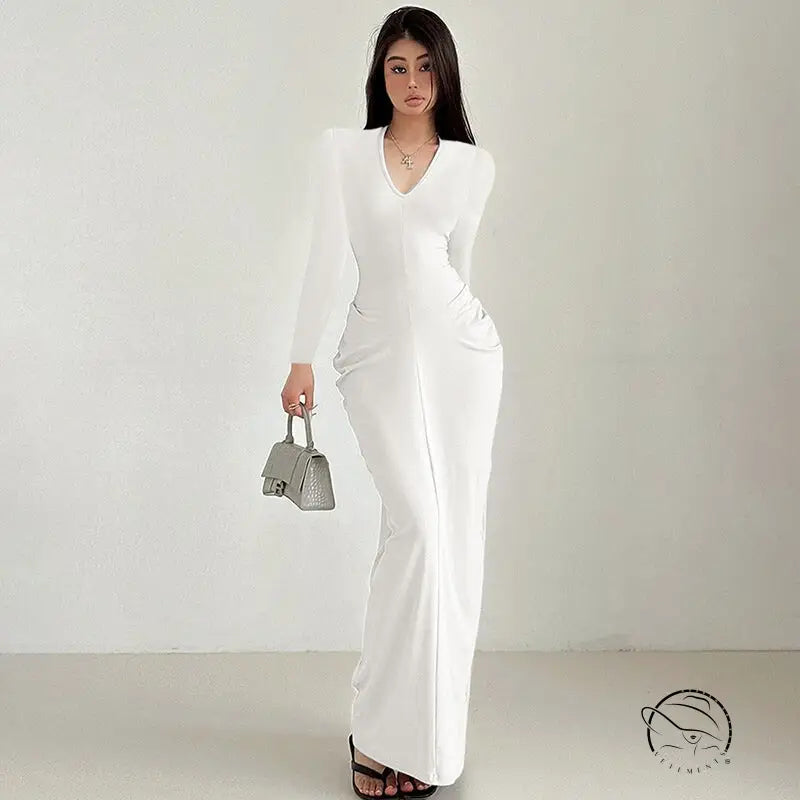 White langry fashion jumpsuit with v-neck and flared legs