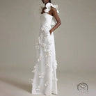 White floral-appliqued slim fit summer gown with high grade stitching