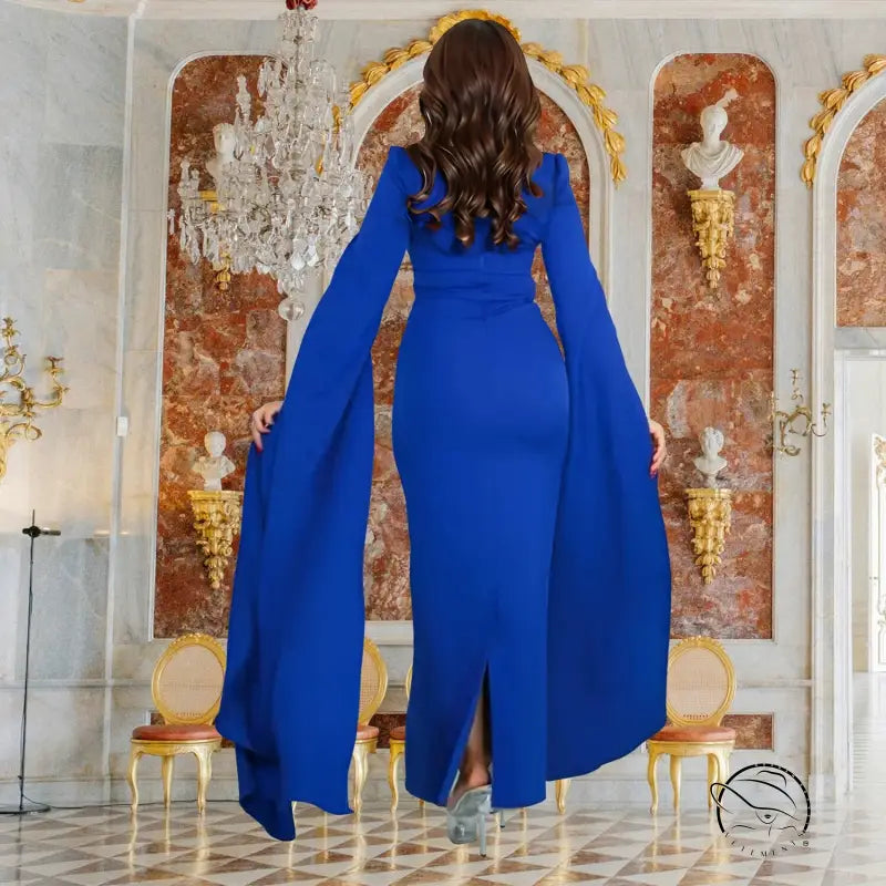 Elegant langry blue dress with flowing sleeves in fashion ملابس