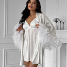 Comfy Satin Stitching Feather Sleeve Two Piece Sets Homewear