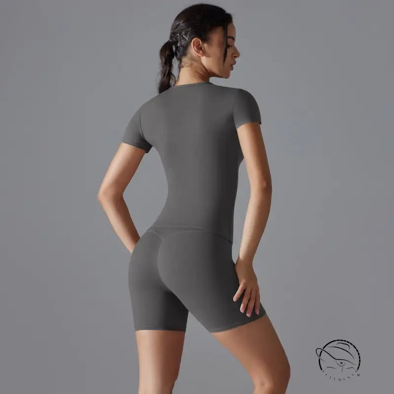 Spring Autumn t Shirt Quick Drying Yoga Clothes Short Sleeve Slim Fit Fitness Blouse Outdoor Running Sports Suit Women