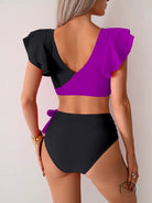 Stunning high waist bikini in two-tone ruffled swimsuit design