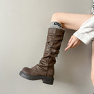 Waste Soil Brown Wrinkle High Tube Pile Long Boots