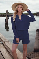 Navy knit lounge set in loose stylish shorts knitting design