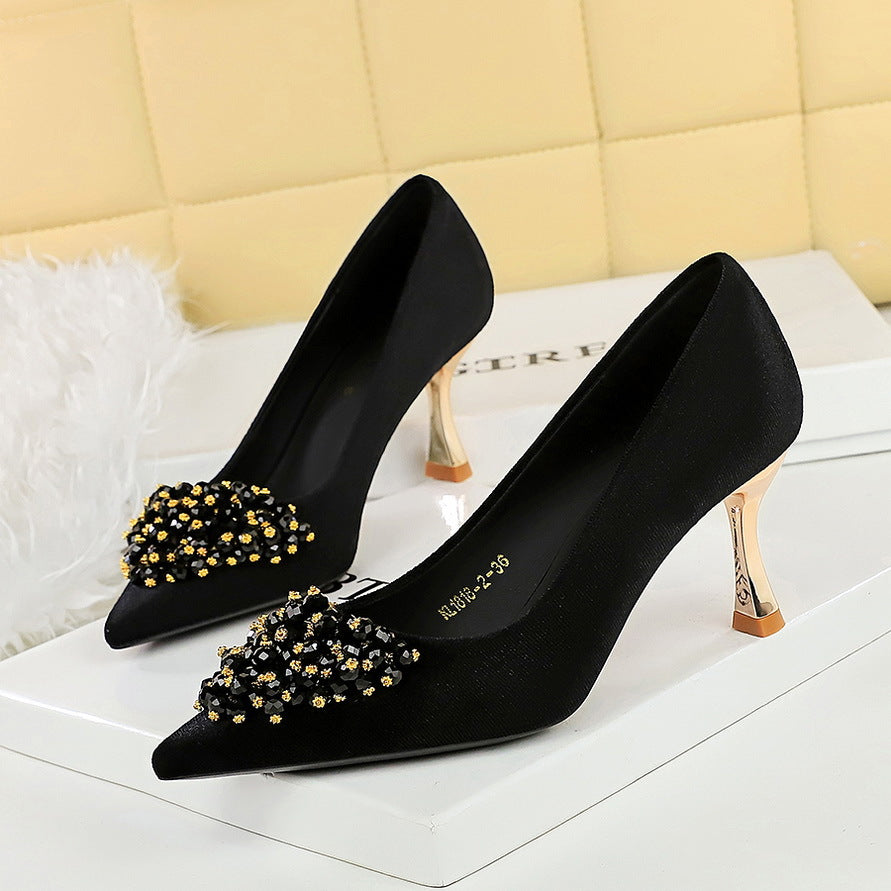 Metal Floral Comfortable High Heel