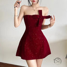 Slim fit bowknot short dress in sparkly red langry fashion