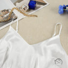 White satin camisole with thin straps in luxury home wear fashion set