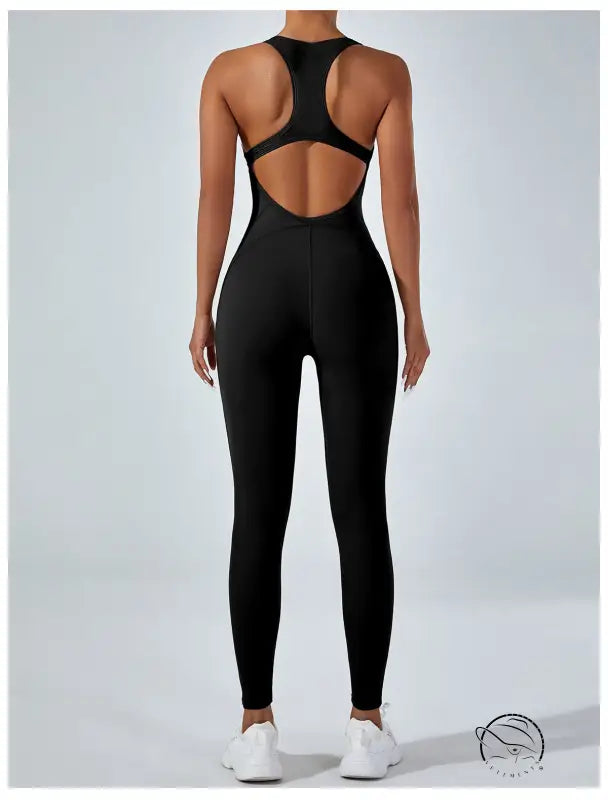 Black langry fashion yoga one-piece jumpsuit with racerback and cutouts