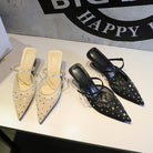 Langry beige black studded high heel mules with clear straps fashion slippers