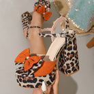 Langry fashion leopard print platform sandal with orange bow accents