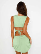 Light green backless dress from Lace up Dress Summer Hollow Out Cutout-out Backless Hip Bag Dress, ملابس fashion