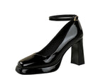 Leather Square Toe Ankle Strap High Heels