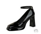 Leather Square Toe Ankle Strap High Heels