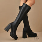 Leather Slimming Chunky Heel Below the Knee Knight Boots