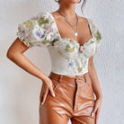 Floral Backless Puff Sleeve Corset featuring Steel Ring Boning for an elegant look