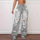 Light gray distressed high-waisted Langry fashion jeans with white soles